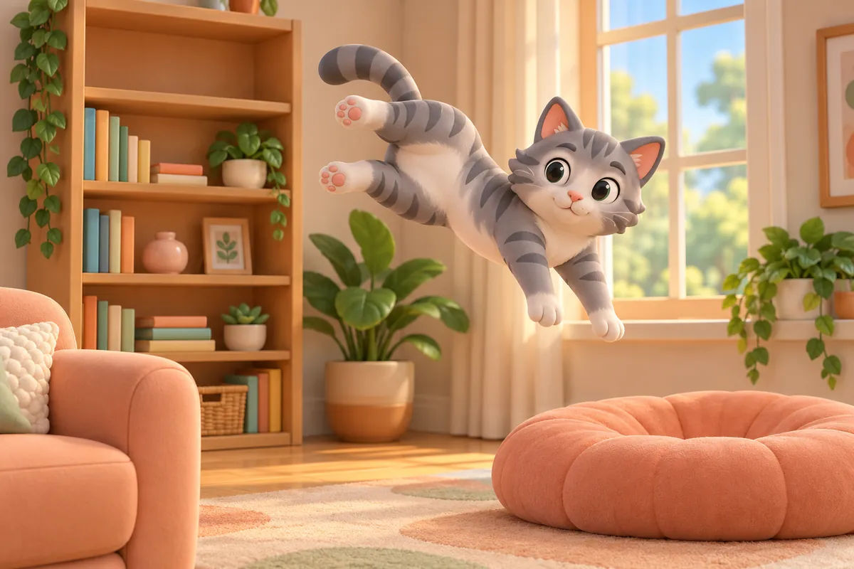 Painted picture for the question How do cats land on their feet?