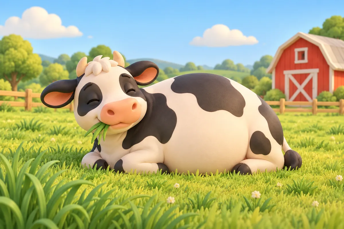 Painted picture for the question Why do cows chew all day?