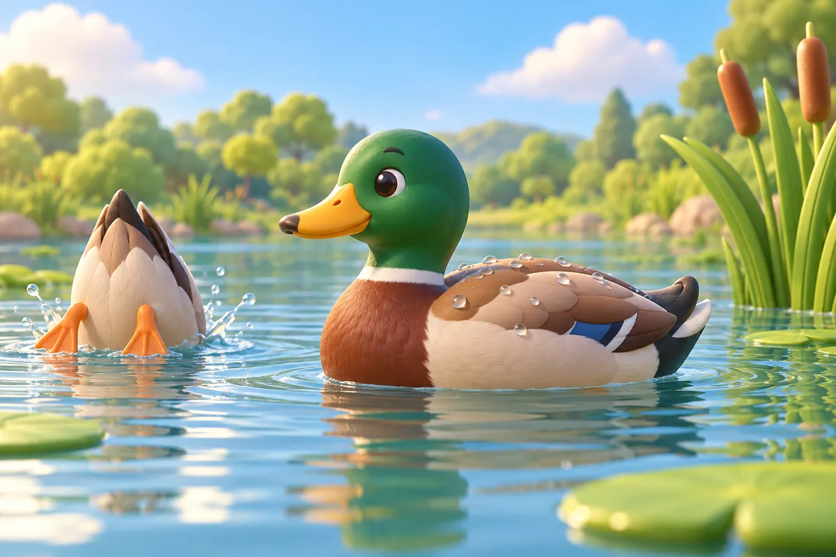 Painted picture for the question Why do ducks float?