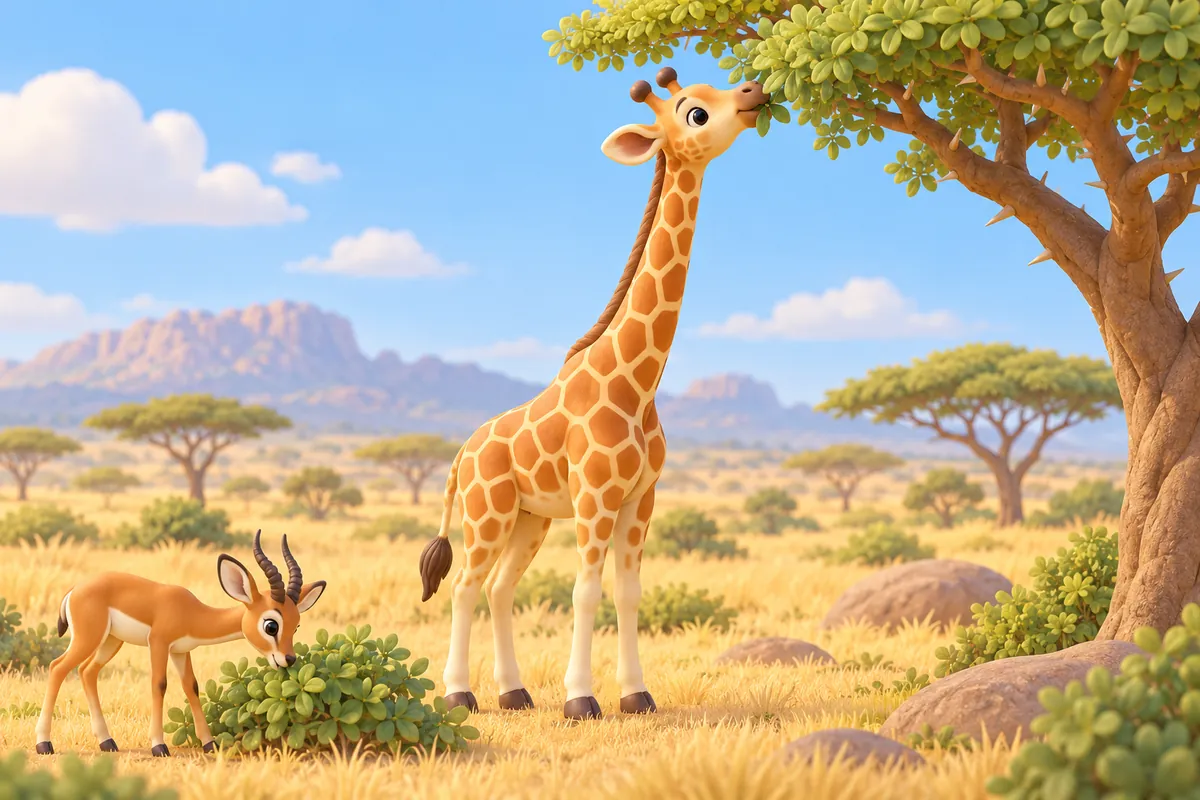 Painted picture for the question Why do giraffes have long necks?