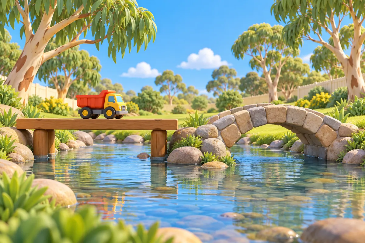 Painted picture for the question How does a bridge hold up heavy trucks?