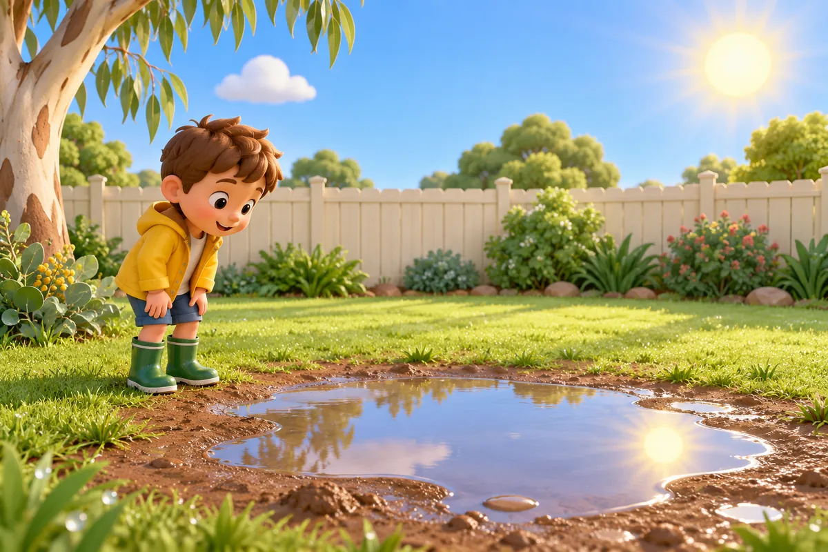 Painted picture for the question Where do puddles go?