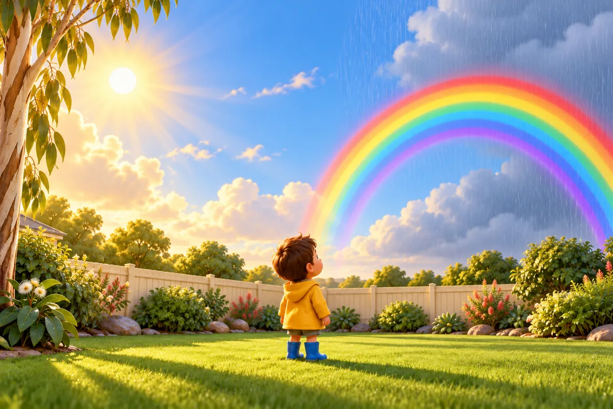 Painted picture for the question How does a rainbow get in the sky?