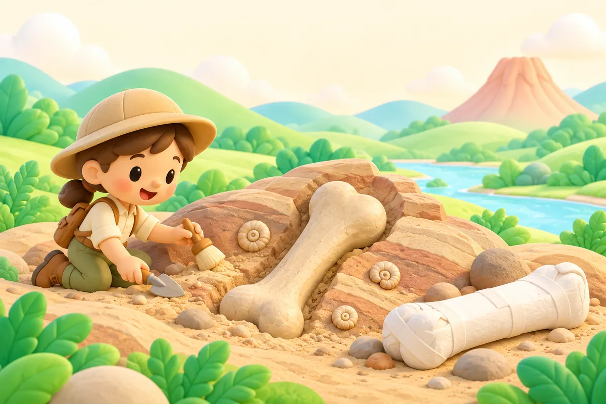 Painted picture for the question Who digs up dinosaur bones?