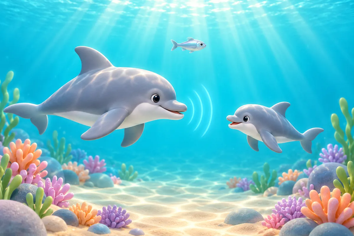 Painted picture for the question Why do dolphins click and whistle?